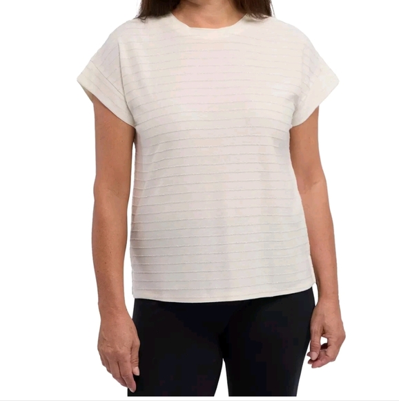 NWT Ellen Tracy Women's Glitter Stripe Blouse Top Cream - Picture 1 of 6